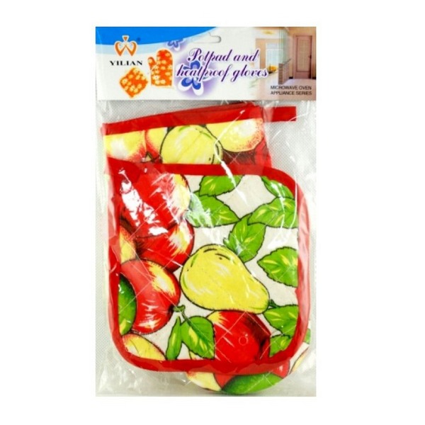 Yilian Kitchen Set: Glove and Pad, 17x17cm and 22x15cm, Fruits